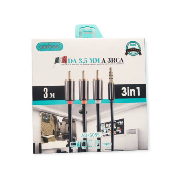 Aerbes AB-S055 3.5MM To 3 RCA Male Plug To RCA Stereo Audio Video Cable - 3M