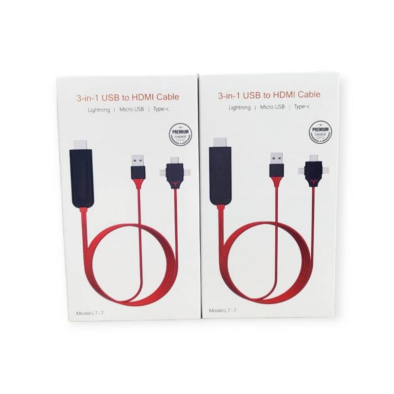 3 in 1 HDMI Cable With USB Power, Type C, V8 And Lightning Pin for IOS