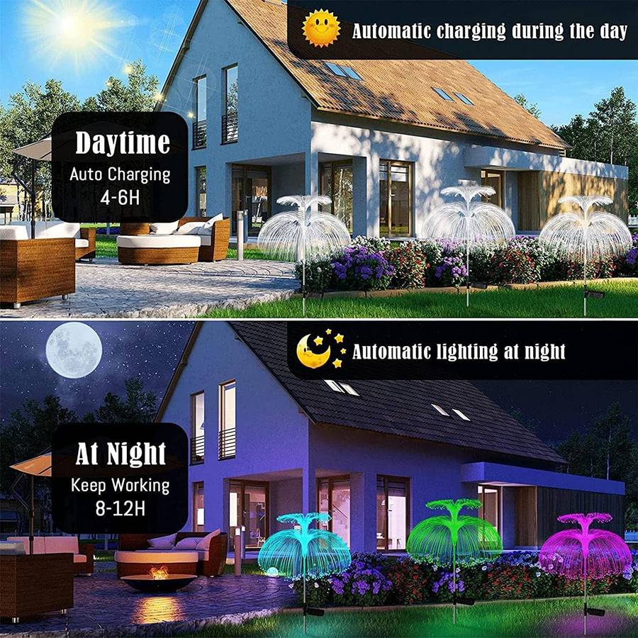 FA-LC75C Solar Powered Fibber Double Layer Jelly Fish Light 2 Pcs 7 Colour Changing