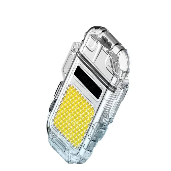 FA-WJ-990 Rechargeable Mini Hook Flashlight With Lighter Clear Case + Type C Charger Cable