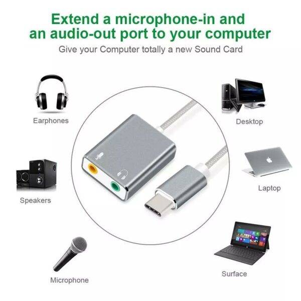 External SE-L224 USB Sound Card Type C / USB to 3.5mm Jack USB Audio Adapter