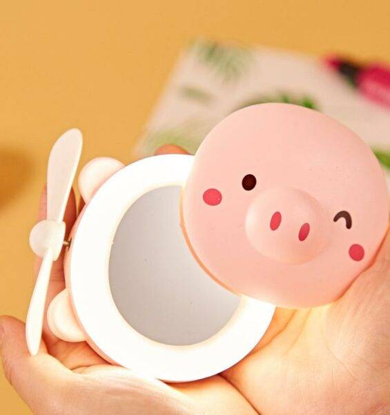 Makeup Mirror USB Charging LED Lamp LED Fill Light Cartoon Piggy Shape Multi-function Led