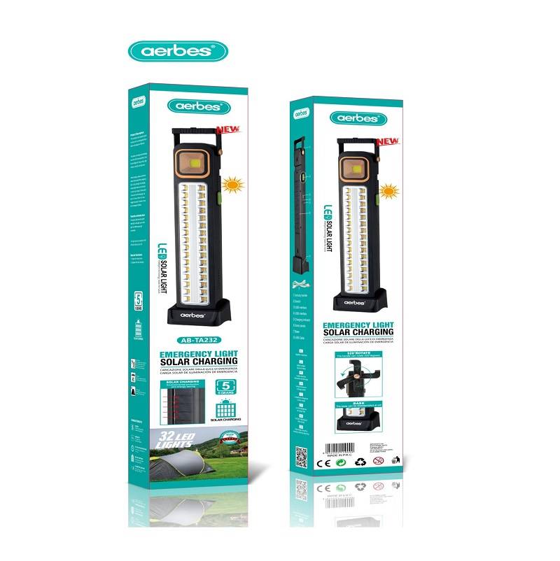 Aerbes AB-TA232 Rechargeable Solar Powered LED + Tube And COB Emergency Light