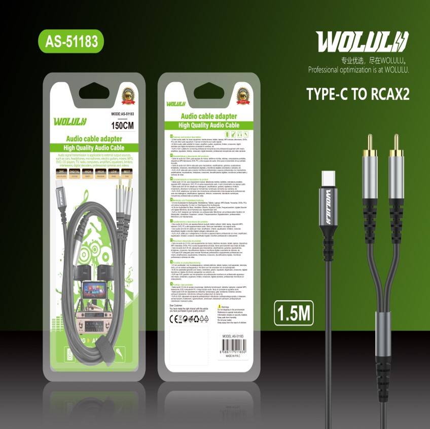 Wolulu AS-51183 Type C To Dual Lotus Head 1.5m