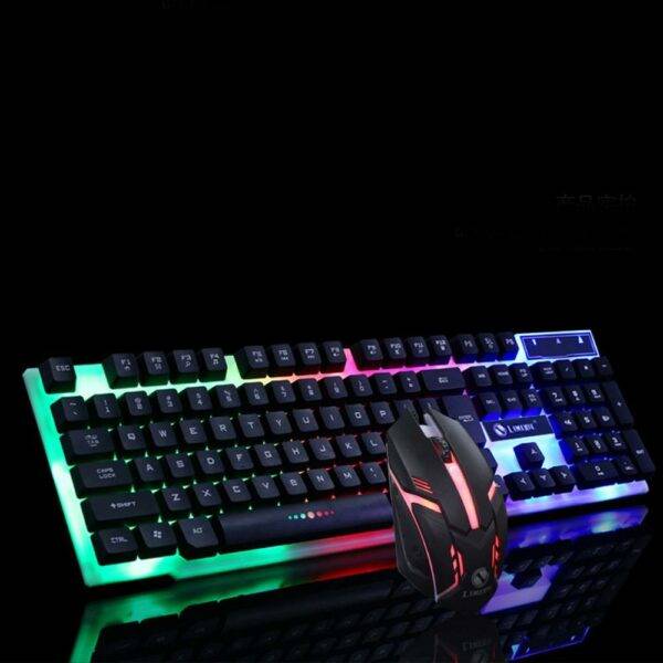 JG880 USB Wired Gaming Keyboard And Mouse Rainbow Colorful LED Illuminated Home Office