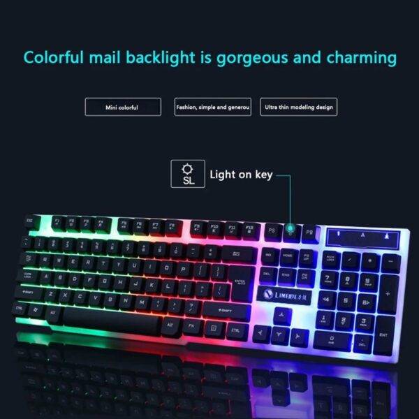 JG880 USB Wired Gaming Keyboard And Mouse Rainbow Colorful LED Illuminated Home Office