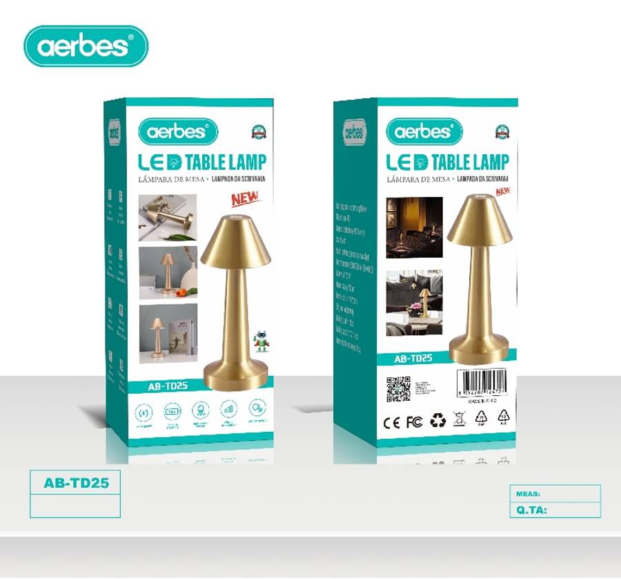 Aerbes AB-TD25 Rechargeable LED Table Lamp Touch 3 White Modes 6000K
