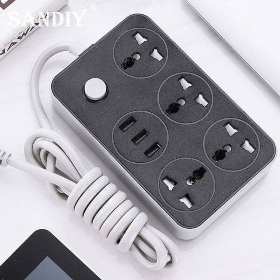 Treqa PL-503 5 Power Socket With 3 USB Port 3000W 2M