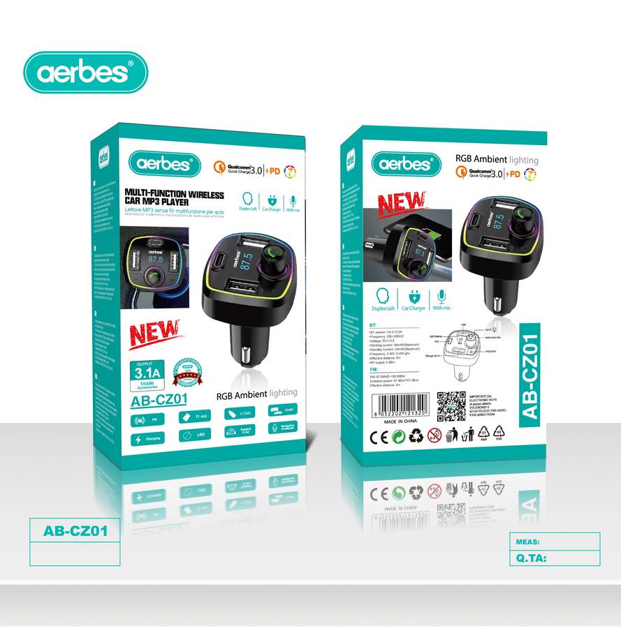 Aerbes AB-CZ01 Multifunctional Wireless RGB Car MP3 Player FM Transmitter