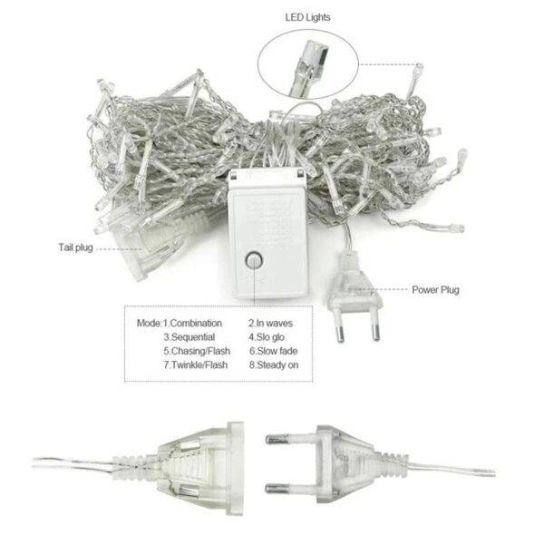 ZYF-97 Warm White 3m Across × 70cm x 38cm LED Fairy Curtain Light With Tail Plug Extension