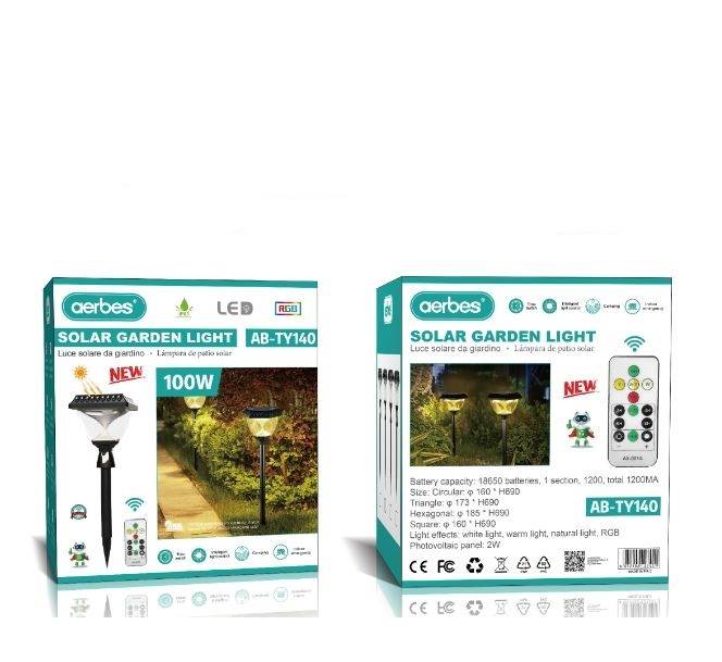 Aerbes AB-TY140 Solar Powered Garden Light RGB + White &amp; Warm White With Remote Control