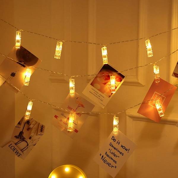 ZYF-37 Photo Clip Peg Fairy String Light Warm White With Tail Plug Extension 5M