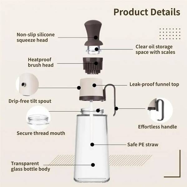 630ml Glass Seasoning Bottle With Pastry Oil Brush For Cooking And Baking Assorted Colors