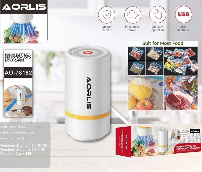 Aorlis AO-78182 Rechargeable Mini Vacuum Sealer With 3 Bags