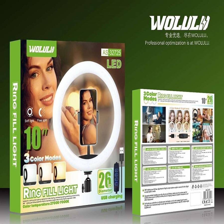 Wolulu AS-32725 10" 3 Mode White LED Ring Light with 2.1m Stand