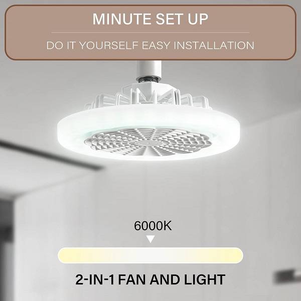 PM-118 E27 LED Ceiling Light 360° Rotation 6500k With Fan And Remote Control