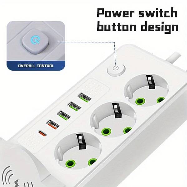 Aerbes AB-CP07-2M 220V 10A 2500W Round 2 Pin Power Socket Adapter 4 x USB And 1 x PD Port