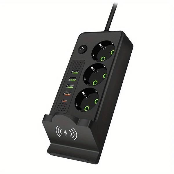 Aerbes AB-CP07-2M 220V 10A 2500W Round 2 Pin Power Socket Adapter 4 x USB And 1 x PD Port