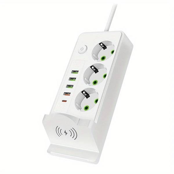 Aerbes AB-CP07-2M 220V 10A 2500W Round 2 Pin Power Socket Adapter 4 x USB And 1 x PD Port