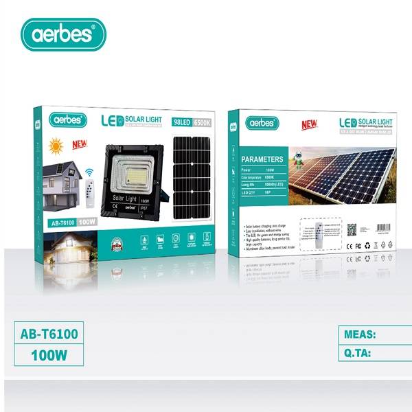 Aerbes AB-T6100 100w 98LED 6500K Solar Powered Flood Light With Remote Control