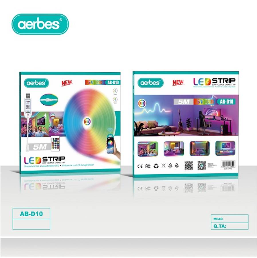 Aerbes AB-D10 5M RGB USB Low Voltage Bluetooth LED Strip Light 5V LED Lamp App