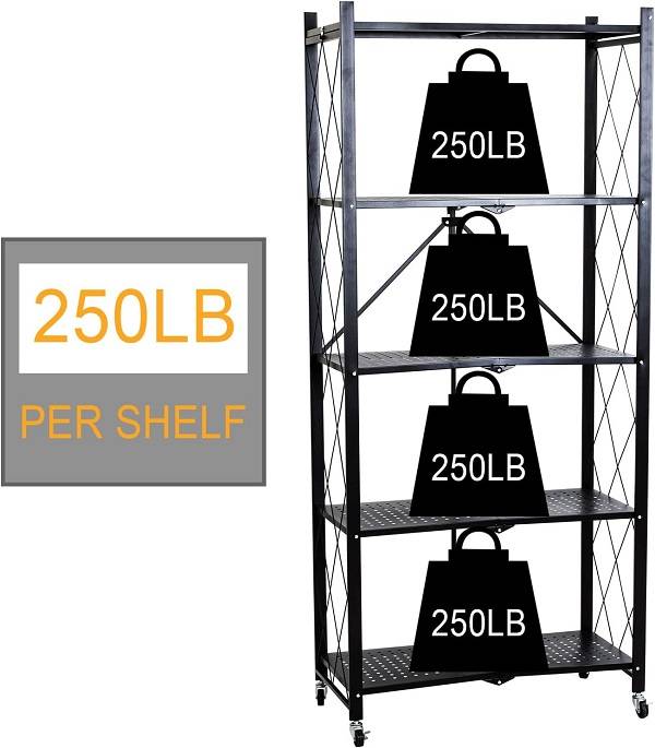 JG20375387 4 Tier Folding Trolley Shelf With Lockable Wheels