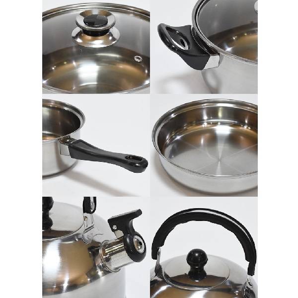12 Piece Pot Set And Whistling Kettle With Black Handle
