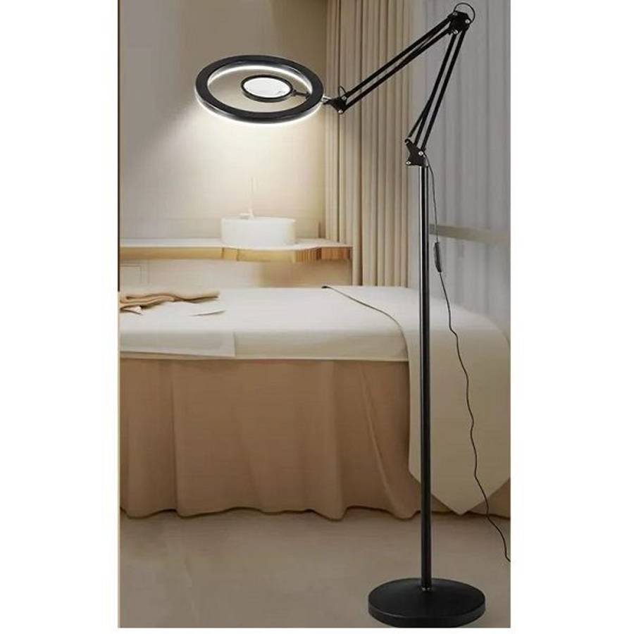 JG20375390 Professional LED Magnifying Floor Lamp with Adjustable Swing Arm, 2 Light Modes &amp; ...