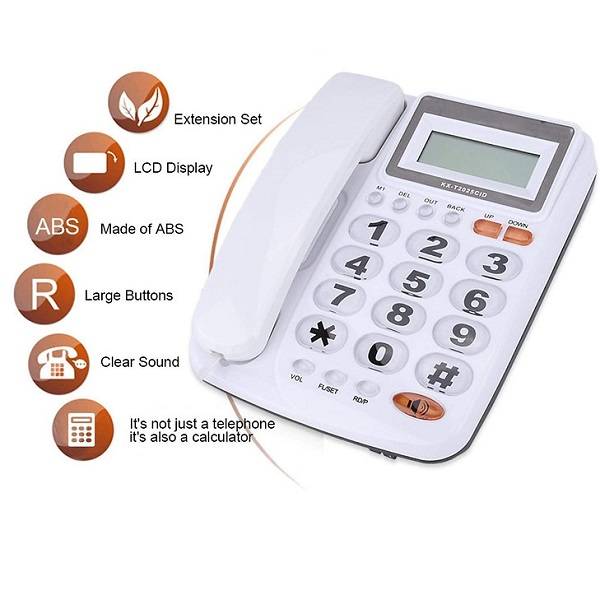 Desktop Corded Landline Telephone With Caller ID Display And Auto-Redial