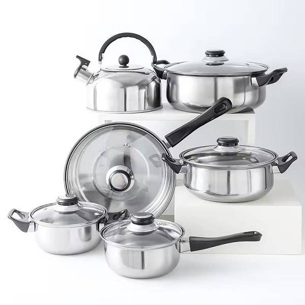12 Piece Pot Set And Whistling Kettle With Black Handle