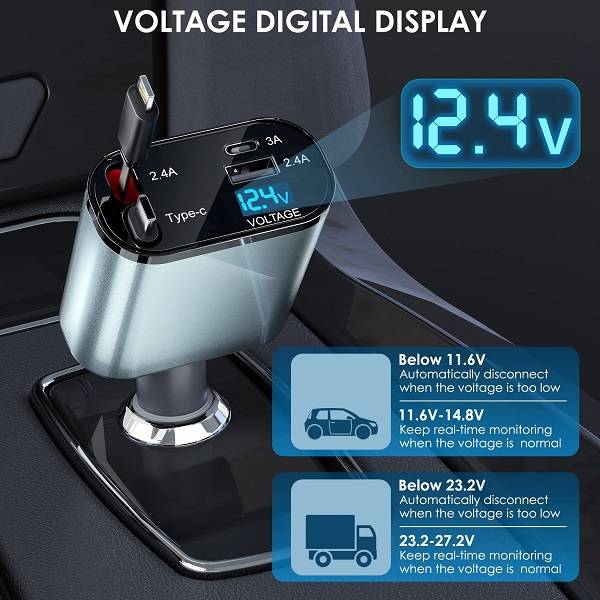 Aerbes AB-CZ35 4 in 1 Car Charger With Retractable Cables 120W