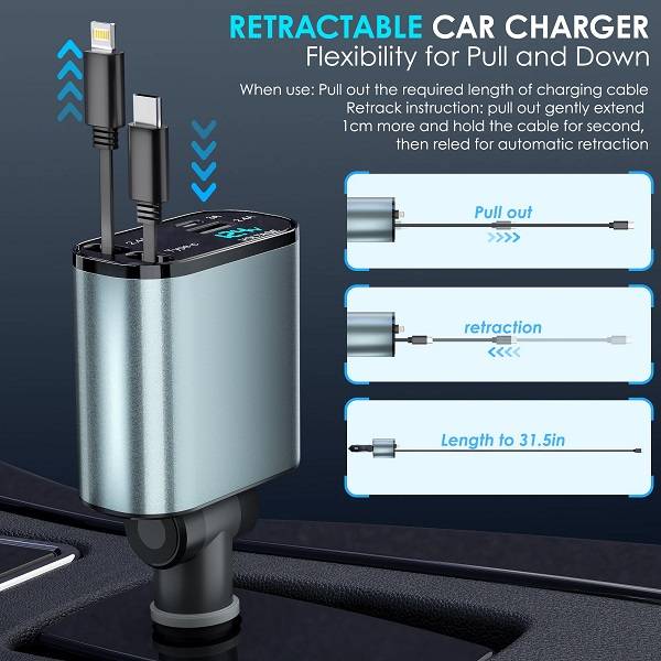 Aerbes AB-CZ35 4 in 1 Car Charger With Retractable Cables 120W