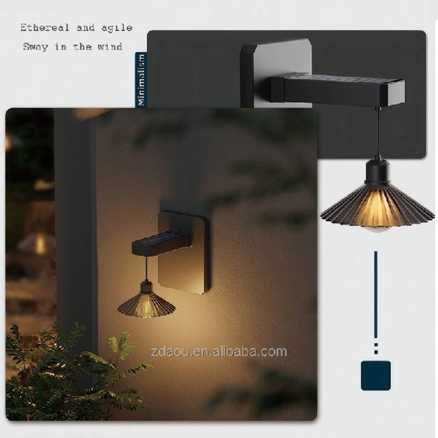 PM-153 Modern Solar-Powered Wall Light With Elegant Pleated Lampshade