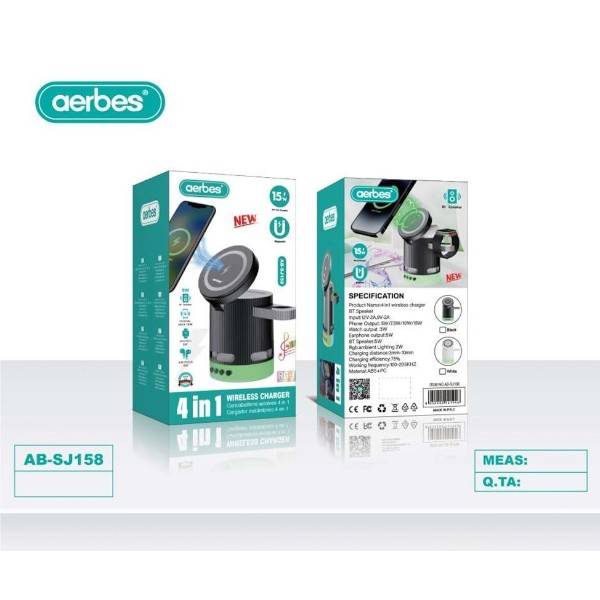Aerbes AB-SJ158 4 in 1 Magnetic Wireless Charger With Speaker
