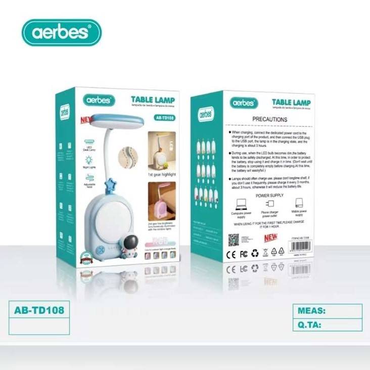 Aerbes AB-TD108 LED Table Lamp Night Light With Adjustable Brightness, Flexible Neck, And Soft Ey...
