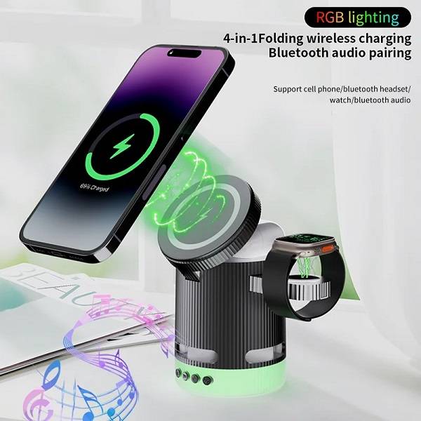 Aerbes AB-SJ158 4 in 1 Magnetic Wireless Charger With Speaker