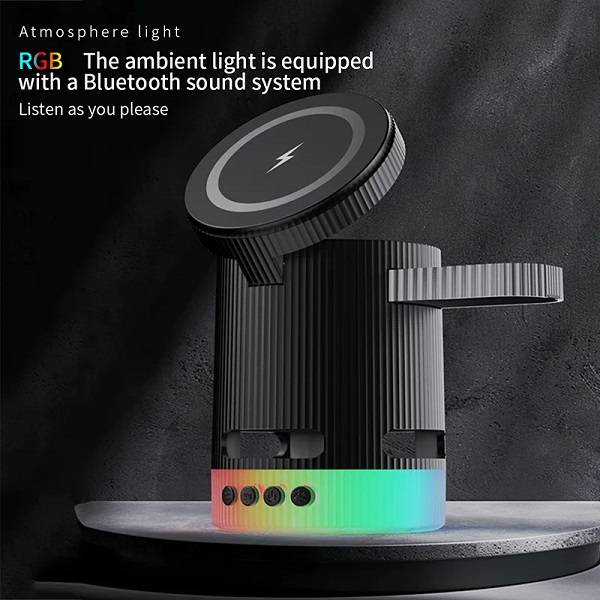 Aerbes AB-SJ158 4 in 1 Magnetic Wireless Charger With Speaker