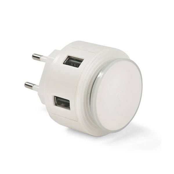 12W 2-Pin Wall Charger with Dual USB Ports LED Touch Lamp 2.4A