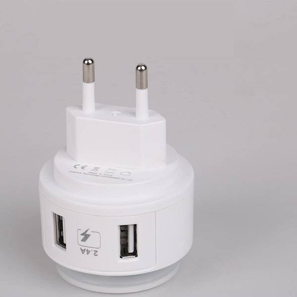 12W 2-Pin Wall Charger with Dual USB Ports LED Touch Lamp 2.4A