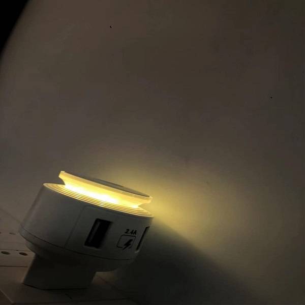 12W 2-Pin Wall Charger with Dual USB Ports LED Touch Lamp 2.4A