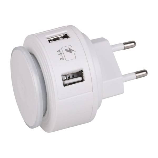 12W 2-Pin Wall Charger with Dual USB Ports LED Touch Lamp 2.4A