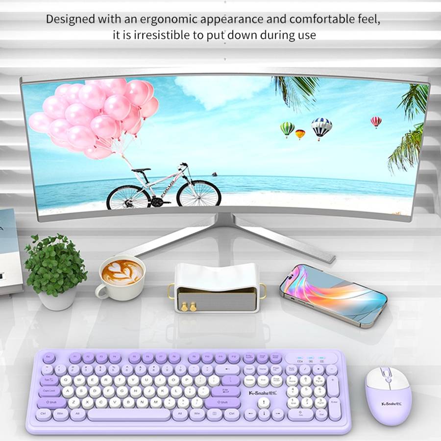 WK200 K-SNAKE Wireless Keyboard And Mouse Set Connects Via 2.4G USB With Full-Size 104-Key Design