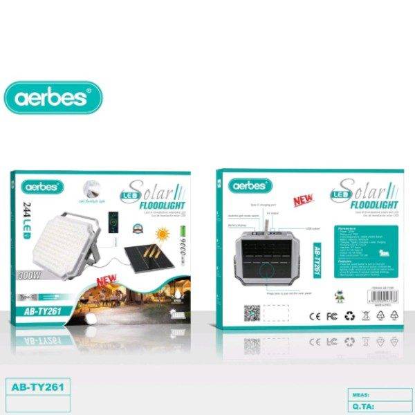 Aerbes AB-TY261 224 LED Split Solar Flood Light 300w 9000mah Battery
