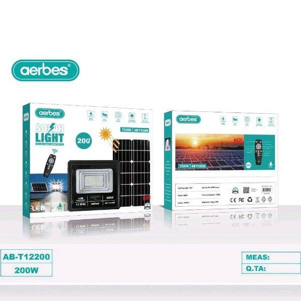 Aerbes AB-T12200 Rounded Corner Solar Flood Light With Remote Control 200W