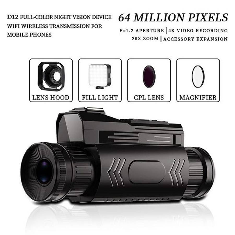 D12 4K Ultra HD WiFi Monocular Night Vision Camera 64MP 4800mah Battery