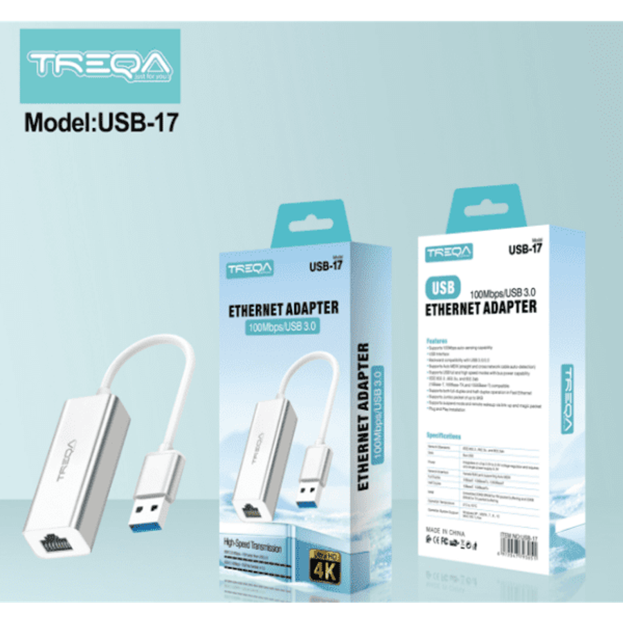 Treqa USB-17 Ethernet Adapter 4K