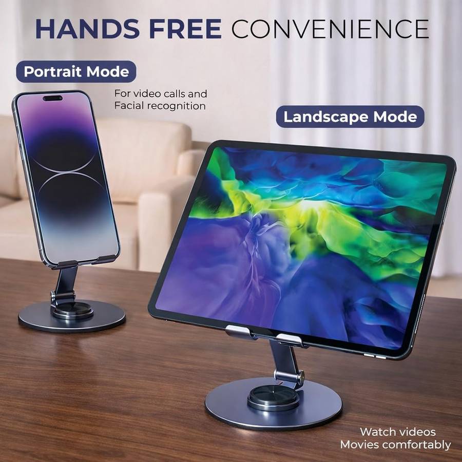 TREQA BC-T47 Folding Desktop Tablet Stand Adjustable Foldable Phone & Tablet Holder for iPad, Sam...