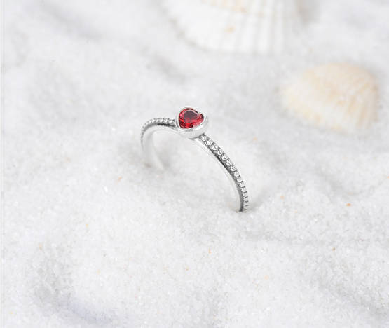 925 Sterling Silver Ring Love Heart Romantic Finger Ring Women Wedding Jewelry red size 7
