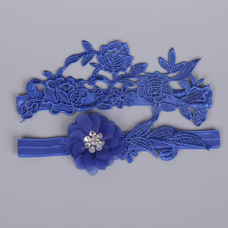Wedding Garters Rhinestone Lace Blue Embroidery Floral Sexy Garters 2pcs set for Women/Bride