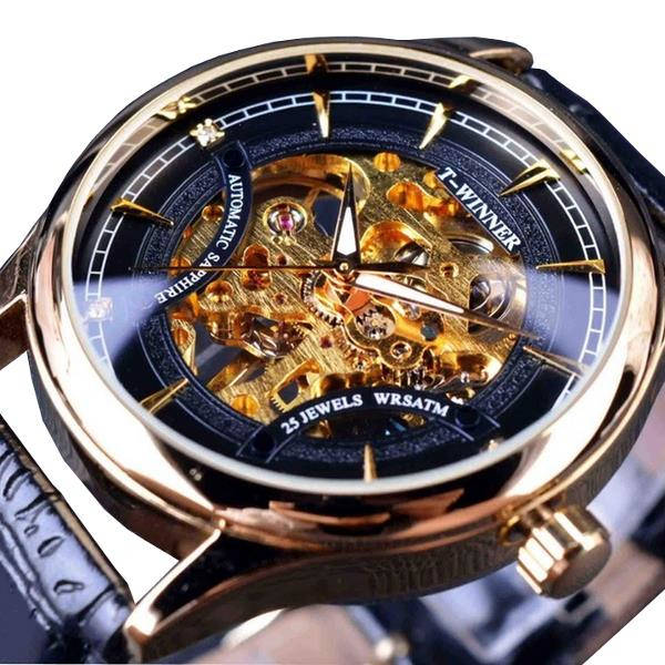 Men Hollow Skeleton Automatic Mechanical Stainless Steel Wrist Watch